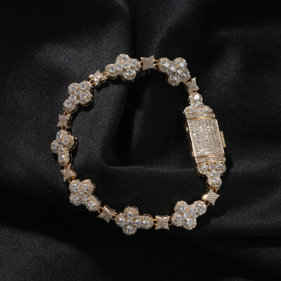10mm Hip Hop Cross Flowers Tennis Chain Bracelets 5A Zircon Gold plated Jewelry