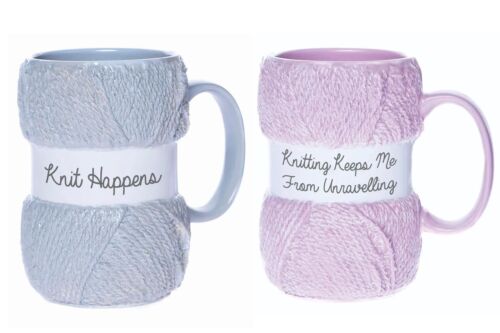 Novelty Knitting Mugs Yarn Crotchet Knit Balls Pink Blue Gift Mug 12oz - Afbeelding 1 van 13