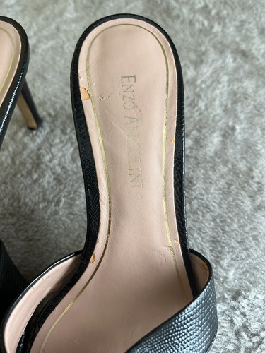 Size 6.5M ENZO ANGIOLINI Embossed BLACK LEATHER Slip On Sandal Heels! - Picture 7 of 11