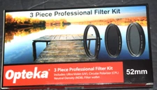 OPTEKA 3-PIECE Pro Filter Kit (UV, Polarizer, ND8) + Case, 52 mm, New/Orig. Box