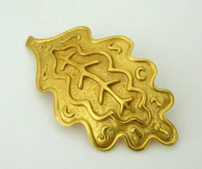 BEAUTIFUL 3'' GOLD TONE - MODERN LEAF DESIGN - SIGNED JJ COSTA RICA - AUTUMN FALL