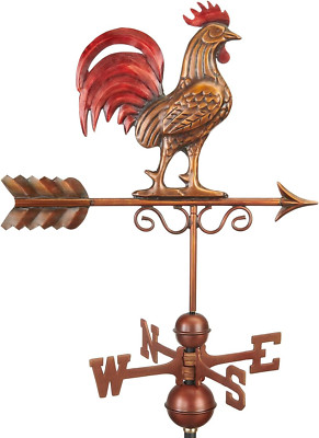 Vintage Red Rooster Weathervane Pure Copper Farmhouse Roof Top Garden Coop Shed