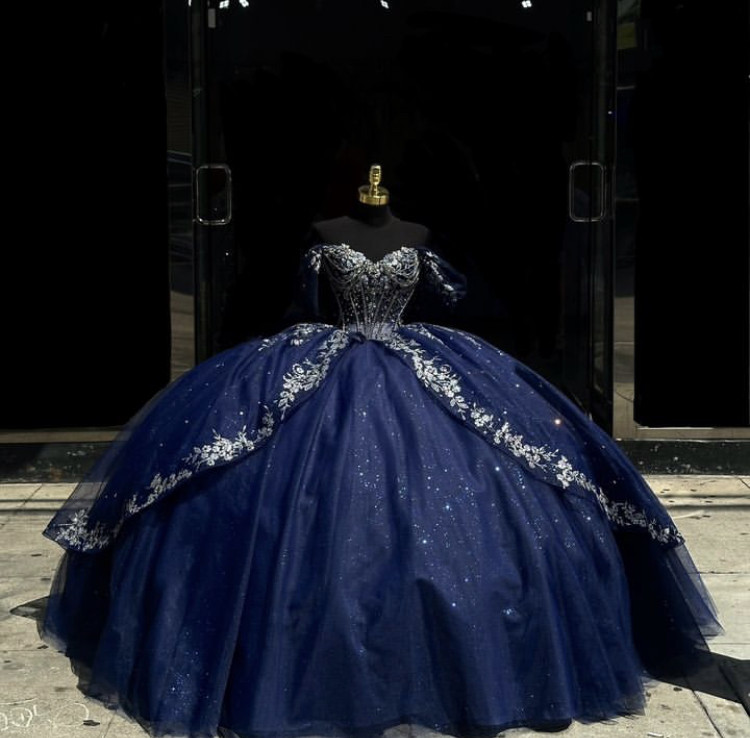 Vestidos de Quinceañera Azul Marino Dulces 15 16 Hombro Descubierto Fiesta de Cumpleaños Vestidos de Baile