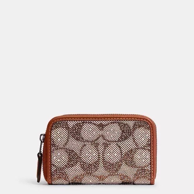 NWT Coach Essential Small Zip Around Crystal Signature Jacquard