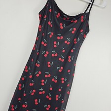LONG MAXI DRESS Womens M Stretch Comfort Cherries Sheer Straps Cute Rockabilly
