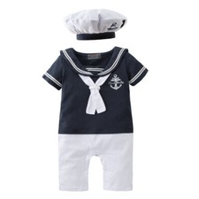 Baby Boys Girls Sailor Costume Suit Outfit Dress Romper Clothes  HAT Set 3-18M
