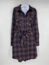 Doe & Rae Black Plaid Collared Button Up Shirt Dress Women's Size Small