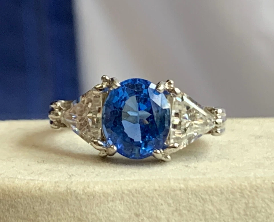 Anillo Franklin Mint de plata esterlina 5 g joyería fina talla 7,25 piedras azules y transparentes Foto 2 de 4