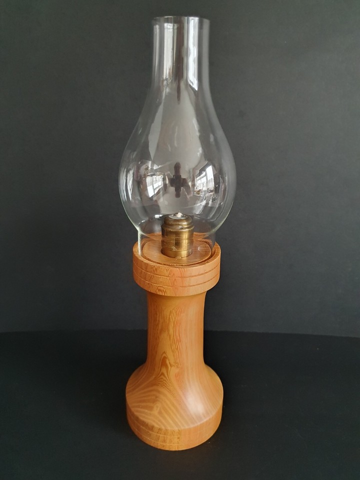 Turned Wood Spring Loaded Candlestick Candle Holder Glass Chimney