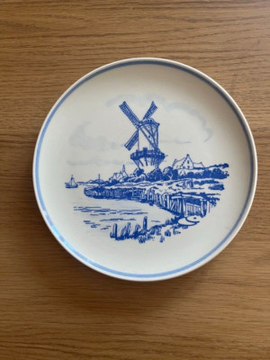 Delft Blauw Vintage handbemalte Windmühle Platte 6,5 Zoll. Holland