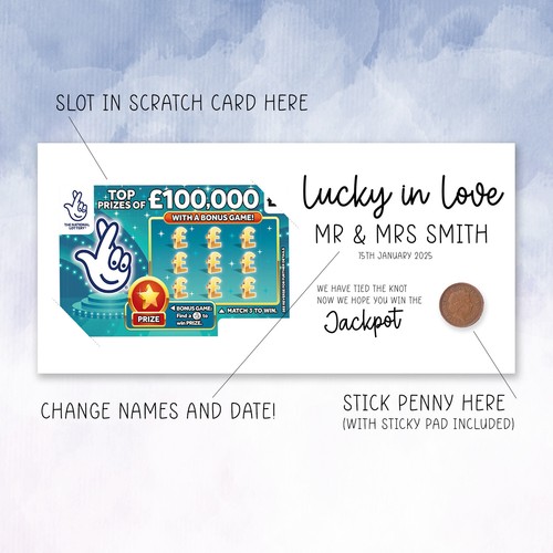 10X Personalised Scratchcard/Lottery Ticket Holders Wedding Lucky in Love - Picture 3 of 8