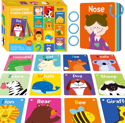 50 PCS Kid First Cognitive Flashcards,Double Sided Printed 7 in 1 Colorful Cards