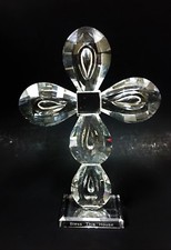 OLEG CASSINI DIAMOND CUT GLASS CRYSTAL CROSS 'BLESS THIS HOUSE" PLATE FIGURINE 