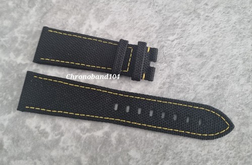 Genuine OEM Graham 24/20mm Black/Yellow Stitched Textile/Leather Watch Strap NEW - Picture 2 of 6