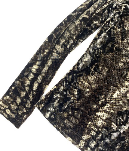 Portrait Designer Vintage 90s Womens S Top Fitted Snake Print Velvet Black Green - Picture 3 of 4