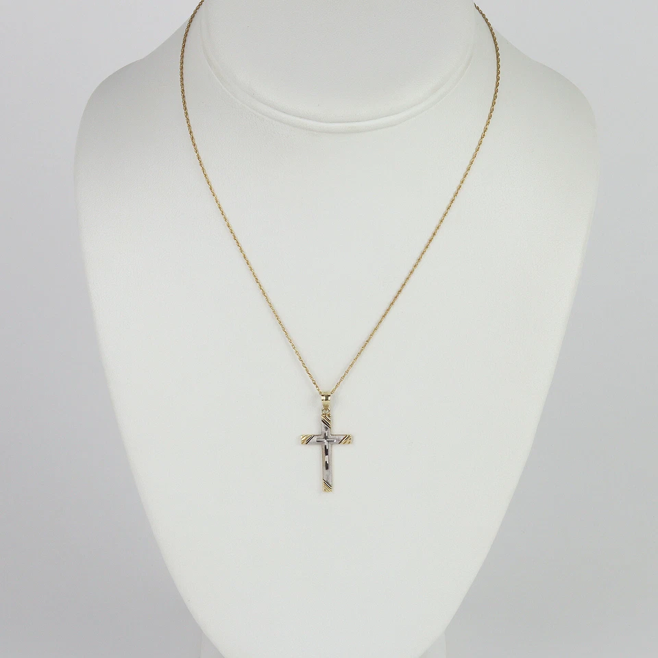 14k Yellow & White Gold Women's Cross Pendant Necklace 14" - Image 2 of 4
