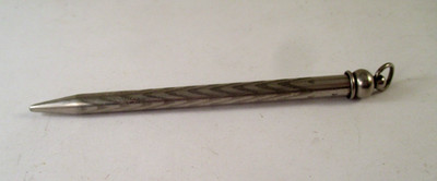 Vintage ENGINE TURNED SILVER TONE CHATELAINE MECHANICAL PENCIL