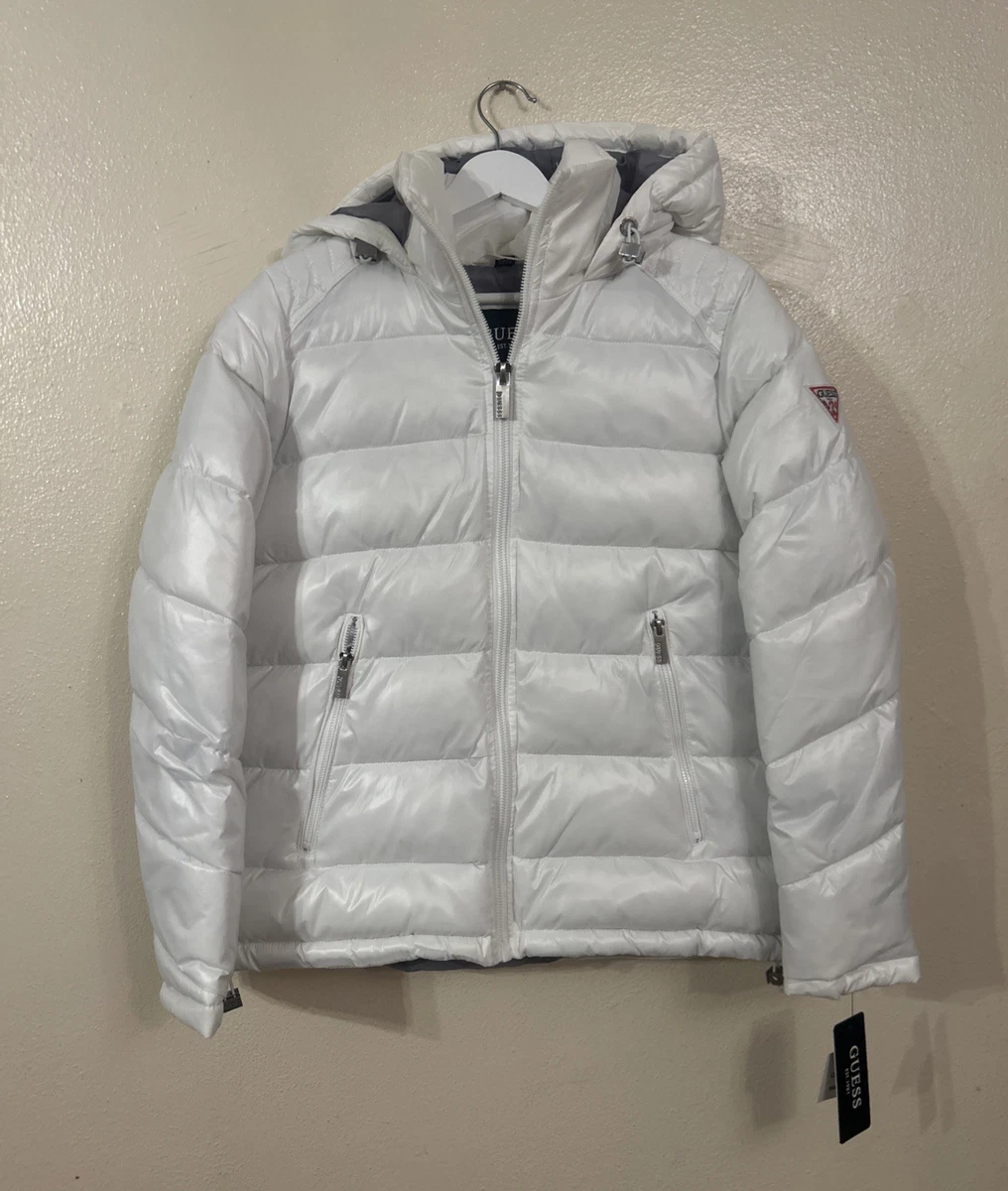 Guess Full Length Mid-weight Puffer Jacket With Removable Hood in Black
