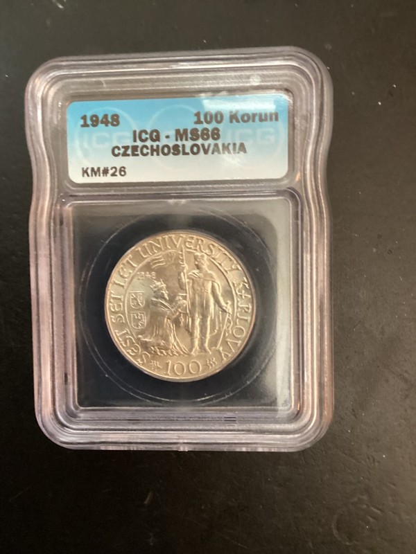 CZECHOSLOVAKIA 1948 CHARLES UNIVERSITY 100 KORUN SILVER COIN HIGH GRADE MS66!