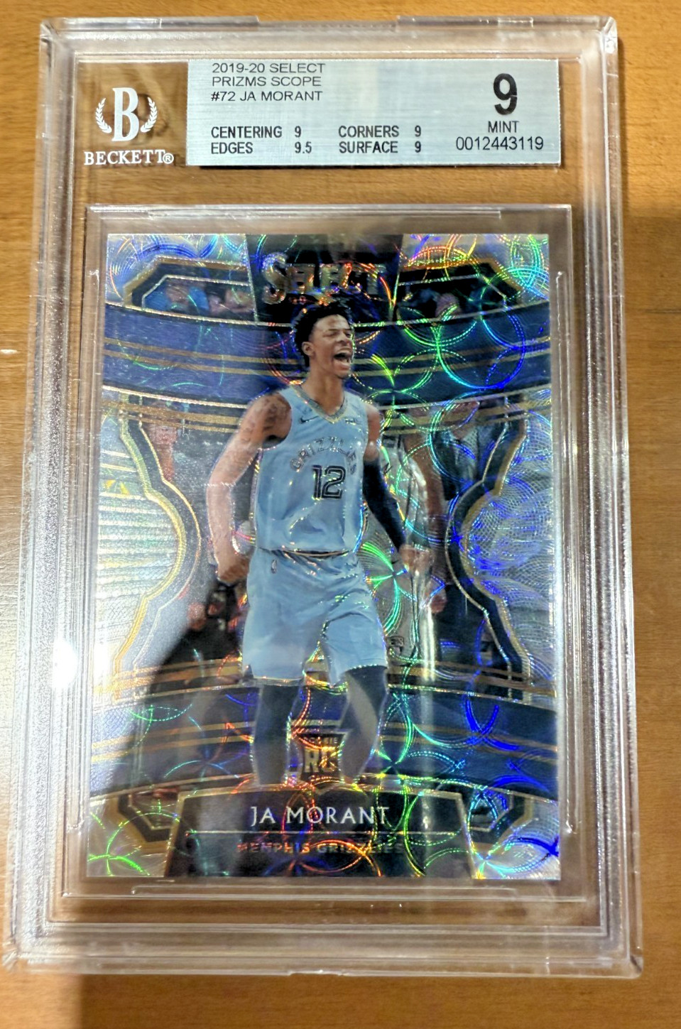 2019-20 PANINI SELECT SCOPE PRIZM CONCOURSE #72 JA MORANT RC NBA ROOKIE BGS 9