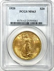 1920 $20 SAINT GAUDENS GOLD DOUBLE EAGLE PCGS MS63