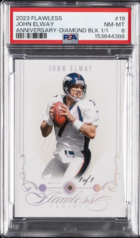 2023 PANINI FLAWLESS ANNIVERSARY DIAMOND BLACK 1/1 #19 JOHN ELWAY 1/1 PSA 8