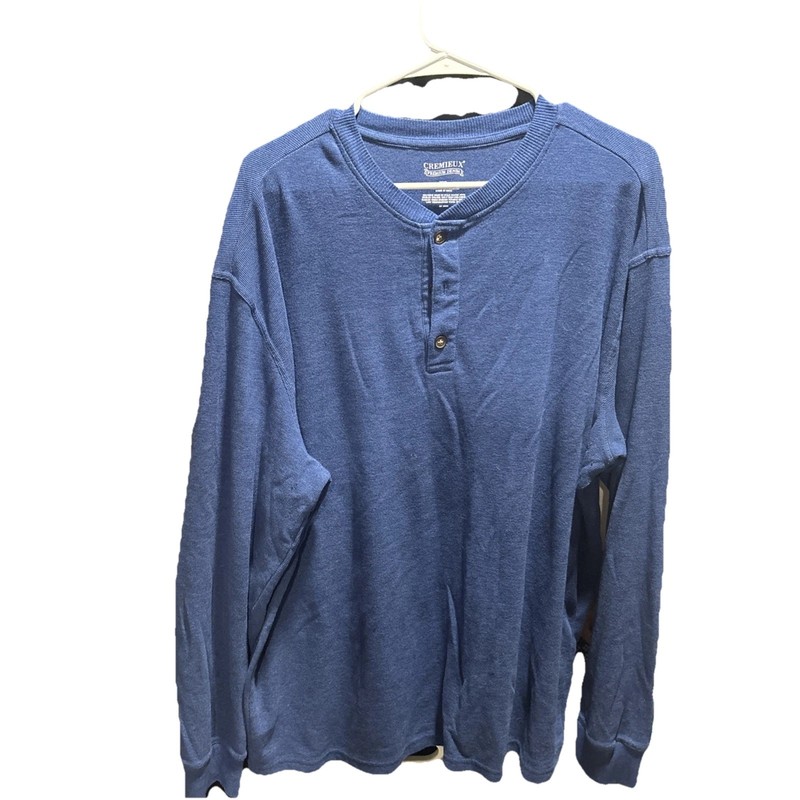 Cremieux Premium Long Sleeve Thermal Waffle Henley Blue Shirt Buttons Size XXL
