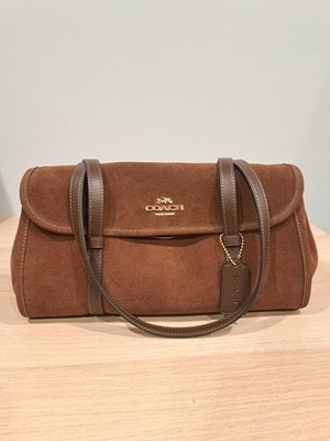 New Authentic Coach Bridget Flap Shoulder Bag  Suede Gold Vintage Brown CDB06 