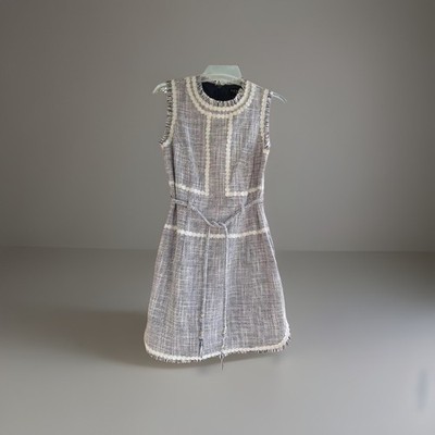 Tweed Dress Sleeveless Sz 0  Daisy Fringe Retroglam Laundry Navy/white