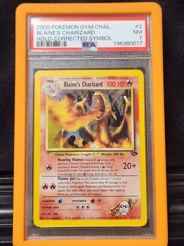 Pokémon TCG Blaine's Charizard Gym Challenge #2 Holo Corrected Symbol Psa 7