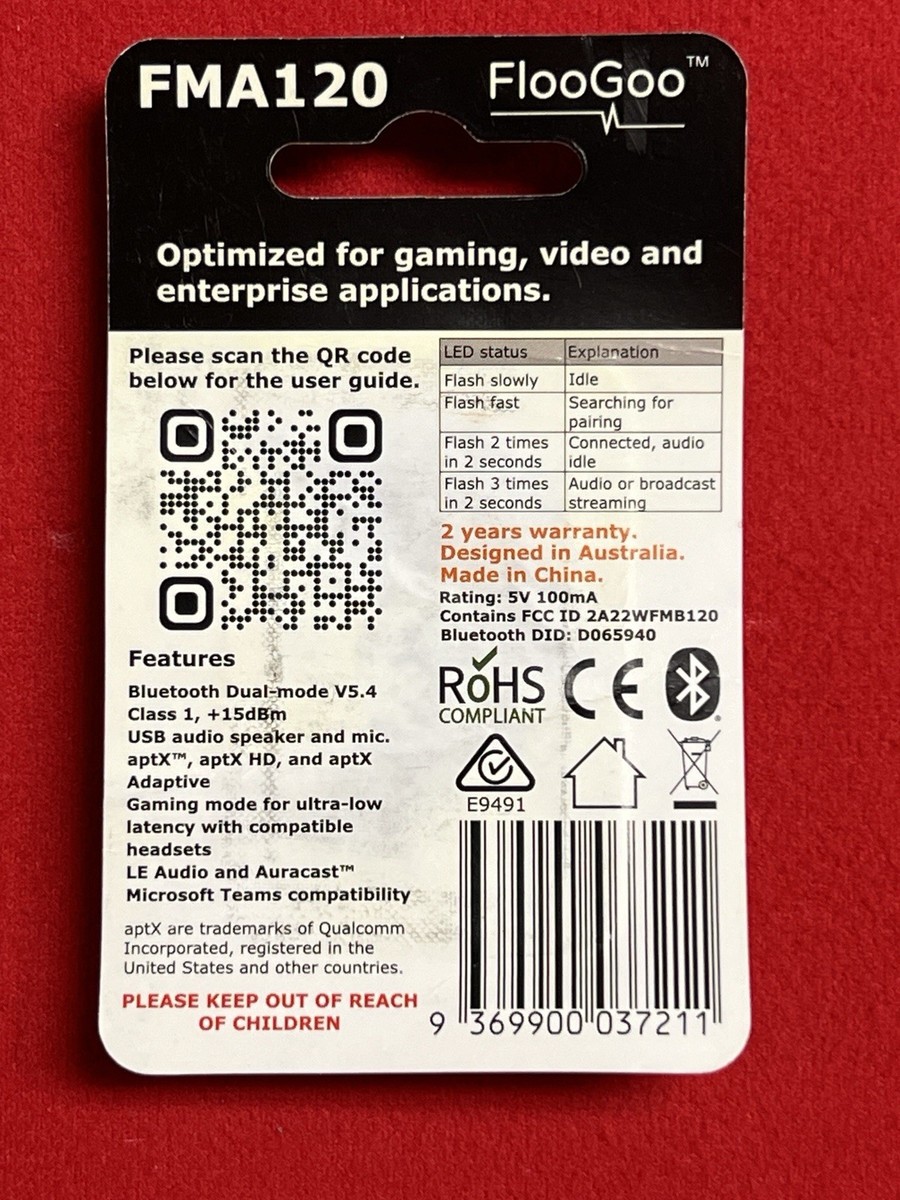 FlooGoo FMA120 Bluetooth 5.4 Adapter - Ultra-low Latency Gaming