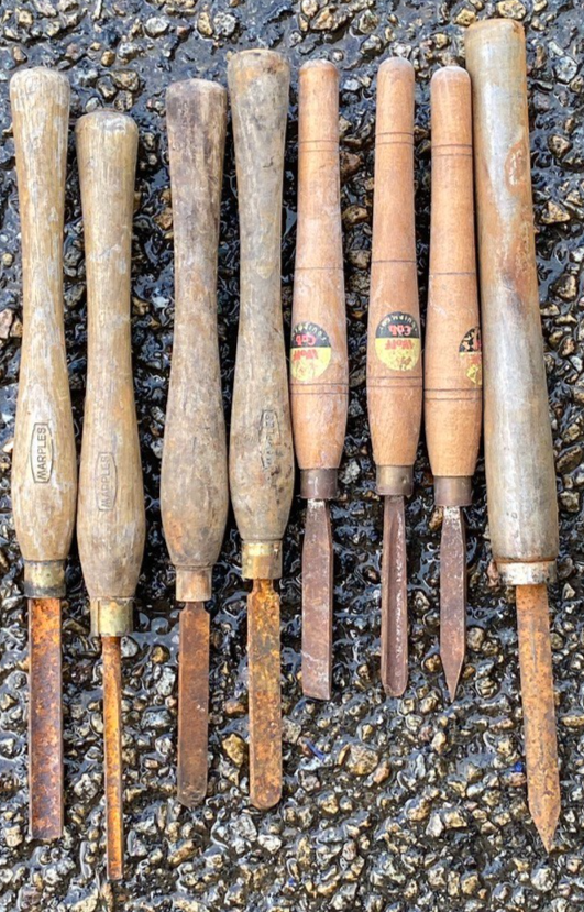 8x Vintage Woodturning Chisels Gouges Carpenters Tools inc Marples ...