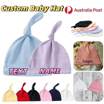 Personalized Embroidered Baby Knot Hats Custom Name Soft Cotton Beanie Pull Cap