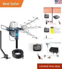 Weatherproof 150-Mile Range Outdoor TV Antenna with 360° Remote Rotation