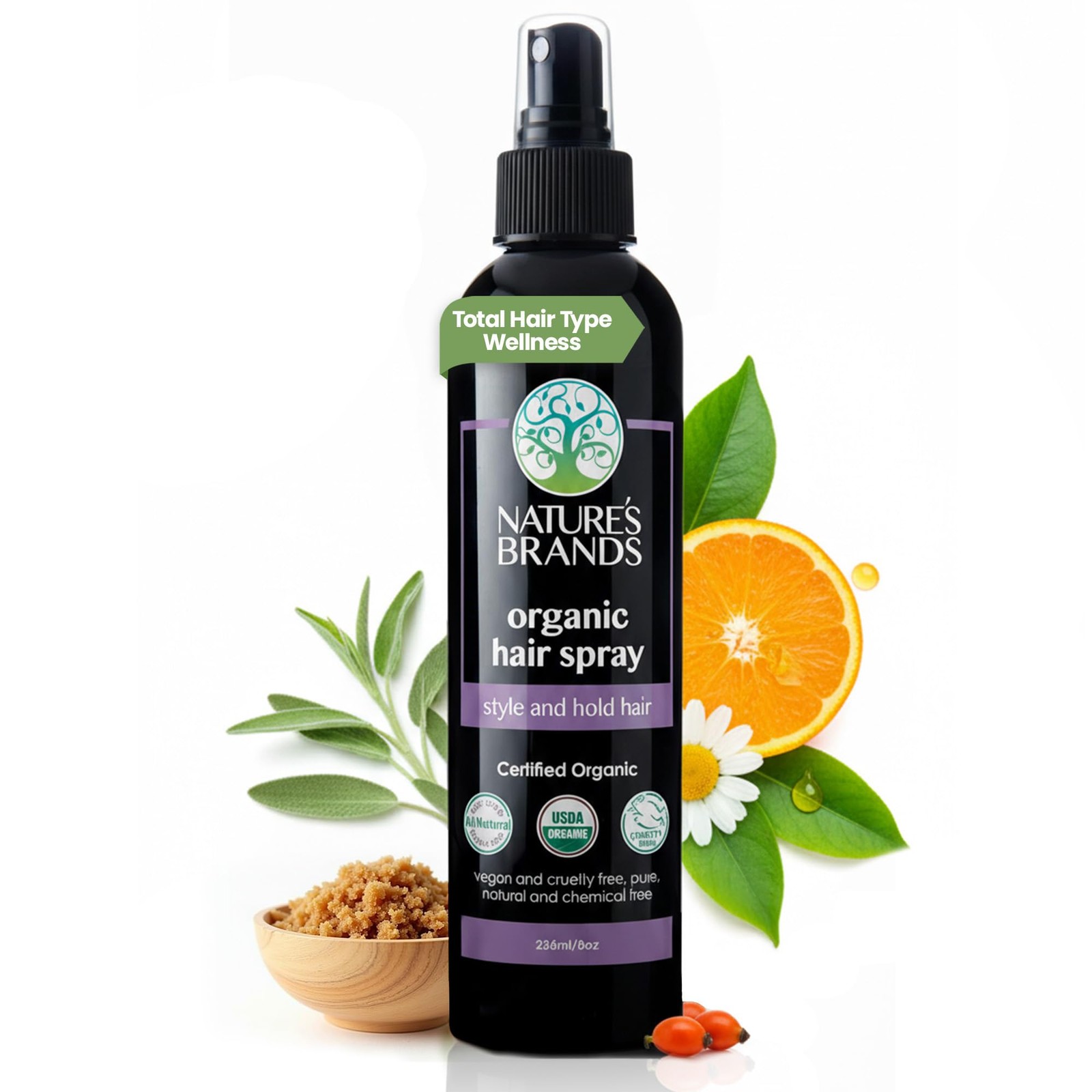 Organic Hair Spray, 8 Oz - Biotin-Enriched Non Toxic Hairspray with Green Tea...