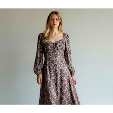 J.Crew Floral Paisley Midi Dress Size 4 Boho Long Sleeve Smocked Back Cupro