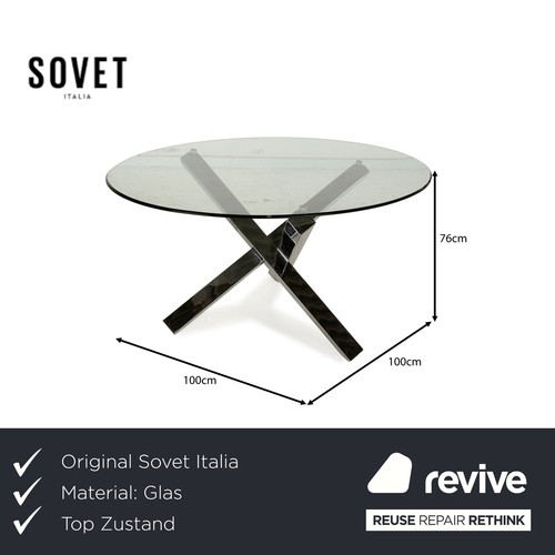 Sovet Italia Aikido Glas Dining Table Silver Chrome Round - Picture 2 of 6