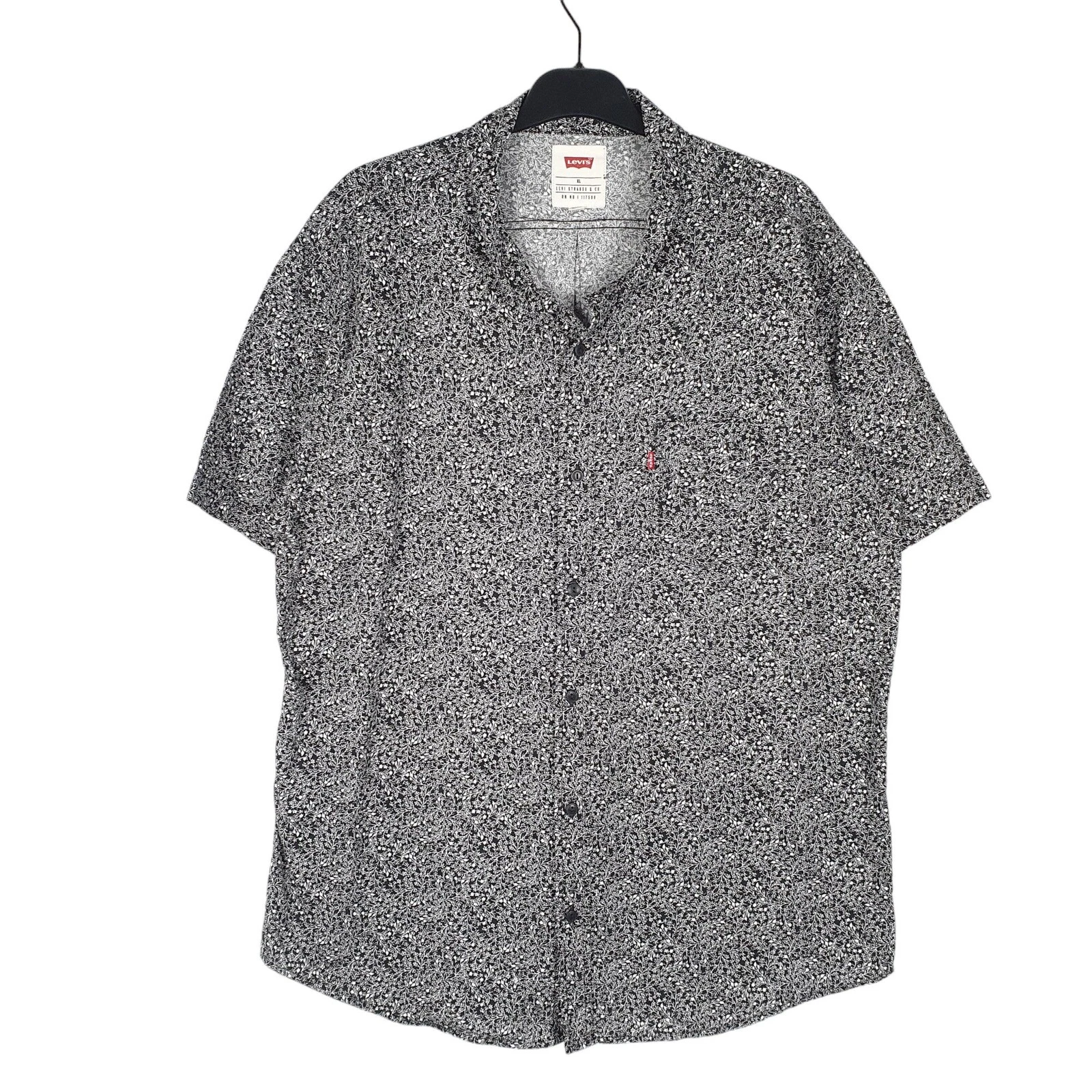 LEVIS Black Shirt Floral Foliage Print Berries Short Sleeve Casual Cotton Mens M