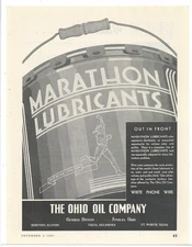 1937 OhiO Oil Company of Findlay, OhiO Ad: Marathon Lubricants Best in Long Run