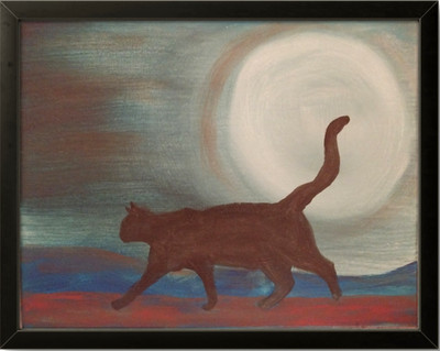 Black Cat Night 11x14 Modern Expressionistic Original Signed Canvas Acrylic BACH