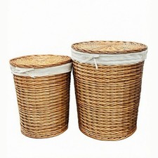 Laundry Hamper with Lid Willow Wicker Basket Bin for Home in natural brown