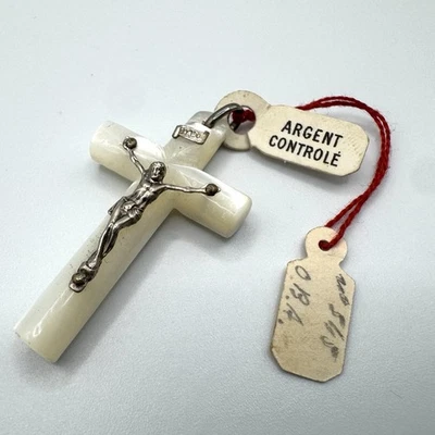 croix Ancienne nacre Et Argent - Photo 1/2