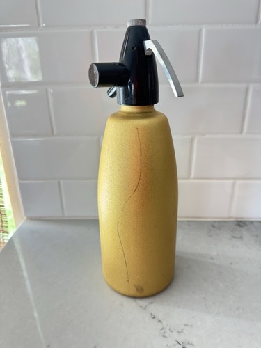 VTG Metallic Gold Seltzer Soda Bottle Syphon Cocktail Bar MidCentury MCM Hungary - Picture 2 of 7