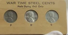 1943 P,D,S Steel Cents 1c XF/AU  in Old Case