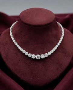Authentic 32.00Ct Graduated Moissanite Tennis Necklace, 14K White Gold Plated Round Cut