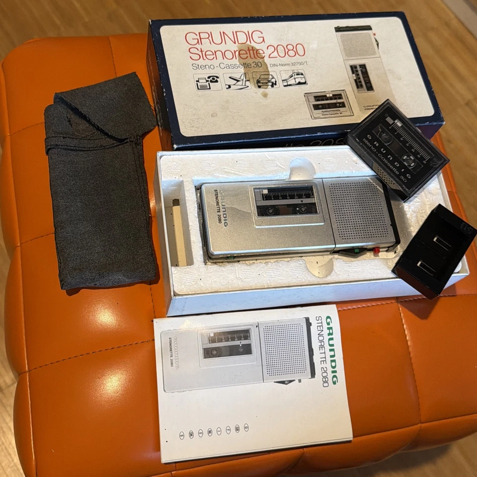 Grundig Stenorette 2080 Diktiergerät Sprachaufzeichnung Memo Silber Vintage OVP - Bild 1 von 4