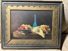 Antique MP Wolfe 08 "Tabletop Still Life Scene"  Oil Painting -Signed And Framed