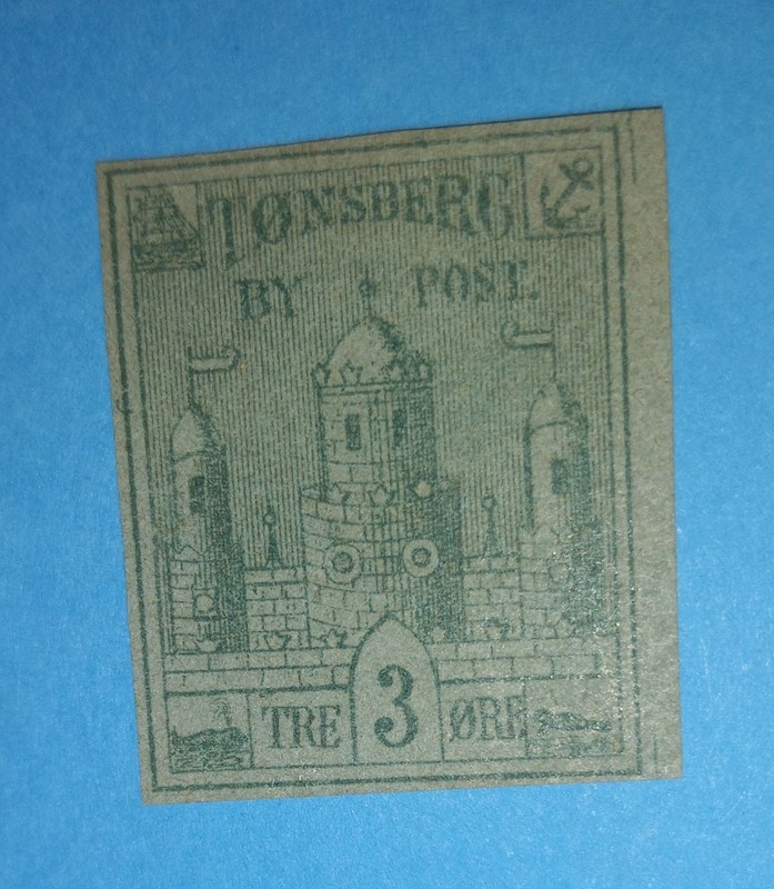 + 1884 Tonsberg Norway Castle Anchor Ship Flags Local Bypost S/A#4a 3o Imperf.Mh