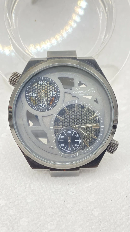Kenneth Cole NY KC1777 DOBLE TIEMPO Pantalla Esfera Gris Funciona Muy bien. SOLO BANDA DE NECESIDAD Foto 3 de 4