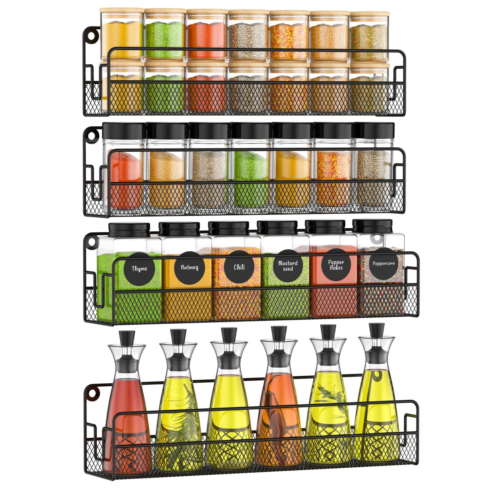 Wall Mounted Spice Rack Organizer, Pantry Door Organizer & Hanging Storage Ba...